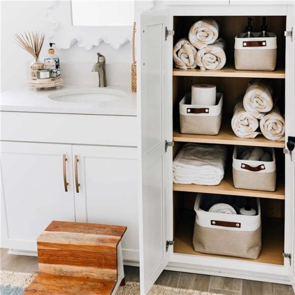 OrganiHaus Small Fabric Storage Baskets for Shelves 3 Pack, 12x8in Closet - Picture 5 of 7